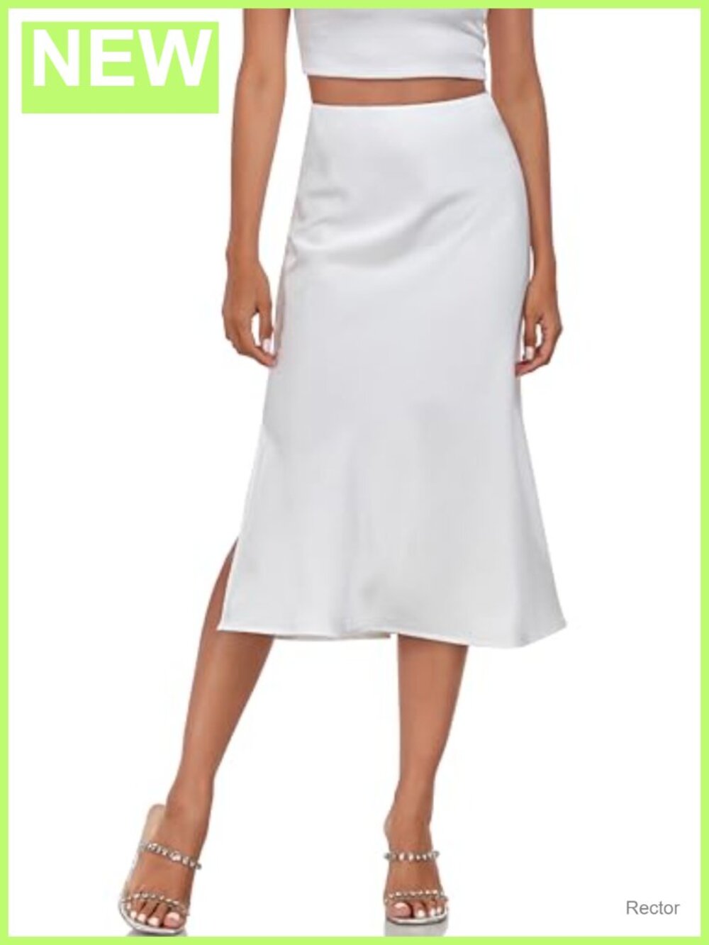 Silk Satin Midi Skirt High Waist Elastic A-Line Slit Elegant Casual